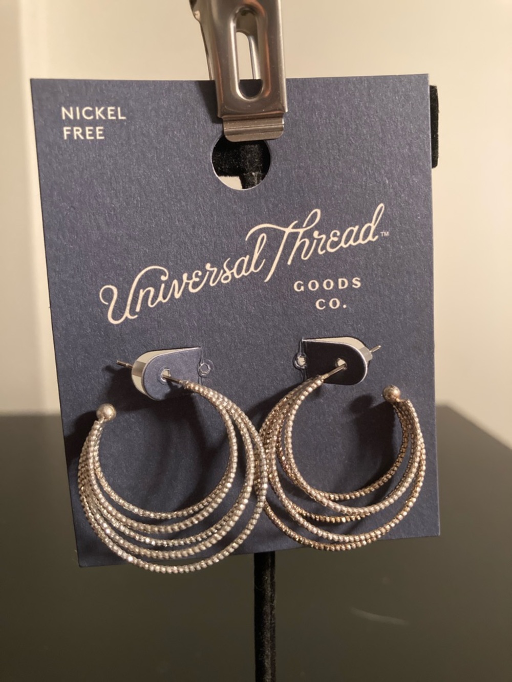 Universal Thread Silver Layered Beaded Hoop Earrings
